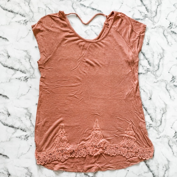 Pink Rose Tops - Mauve shirt lace embellishment